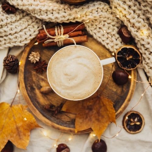 coffee with fall leaves