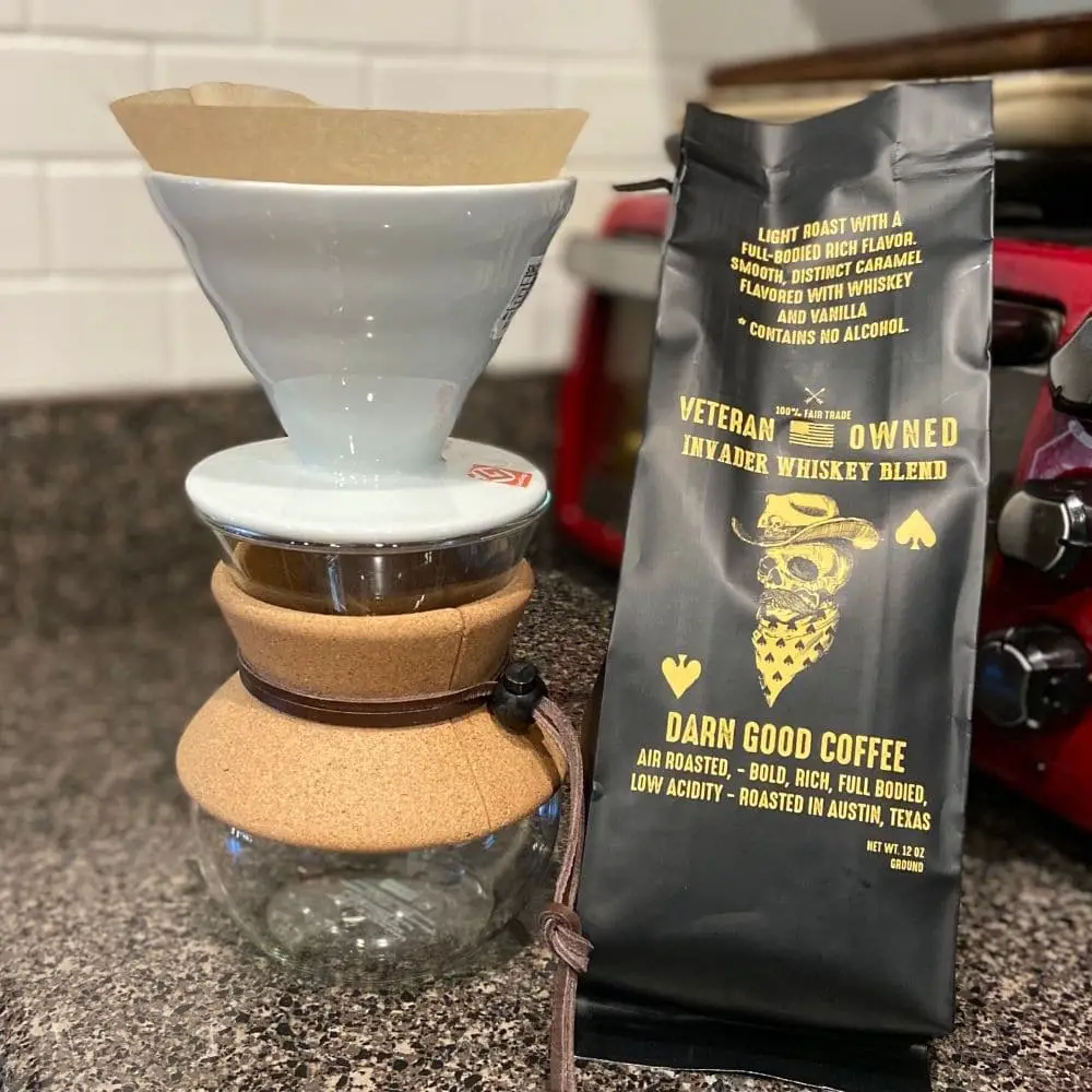 pour over coffee with air roasted invader coffee beans