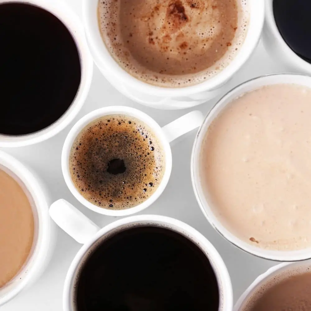 coffee cups with different blends of brewed coffee