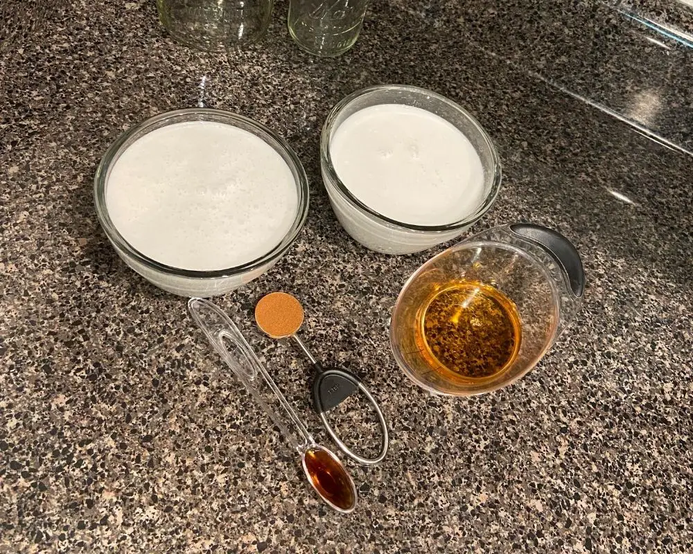 ingredients to diy creamer in bowls and measuring cups