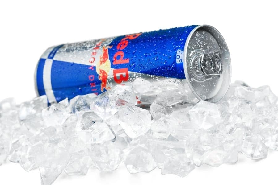red bull energy drink on ice